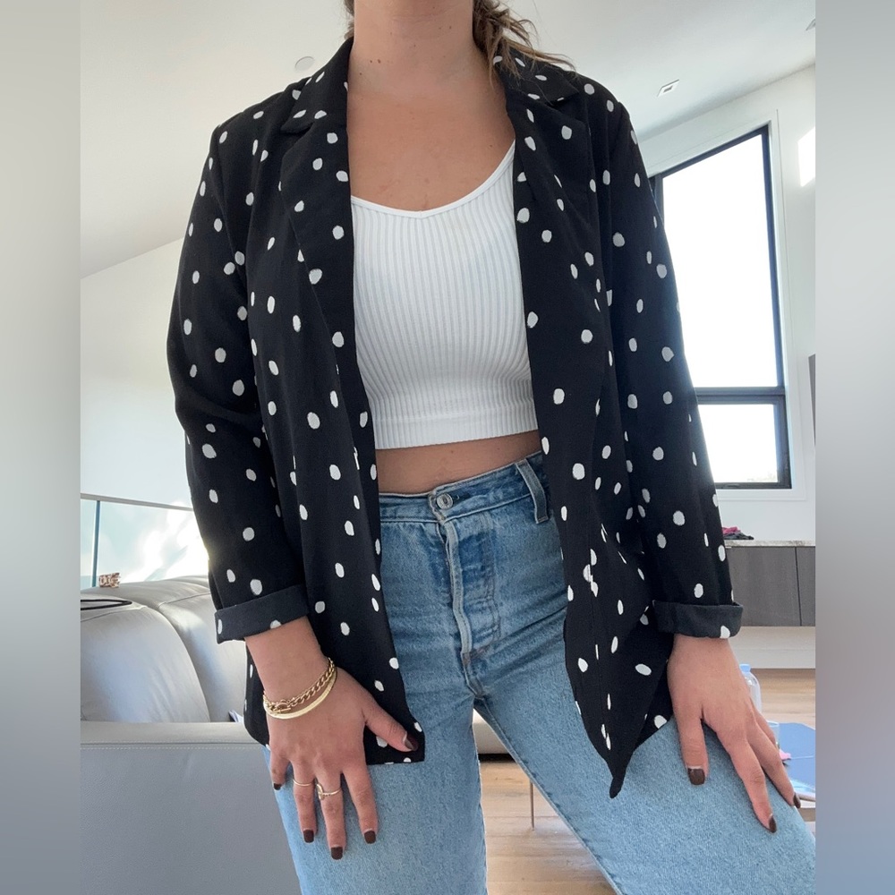 Polka dot relaxed open front blazer